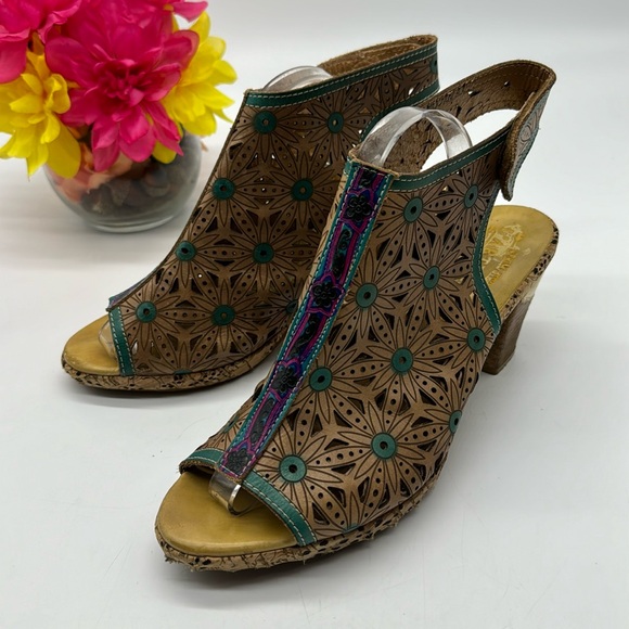 Spring Step Shoes - L'artiste Spring Step Marjan Cut Tan Teal Heels EU Size 41 MCH6432